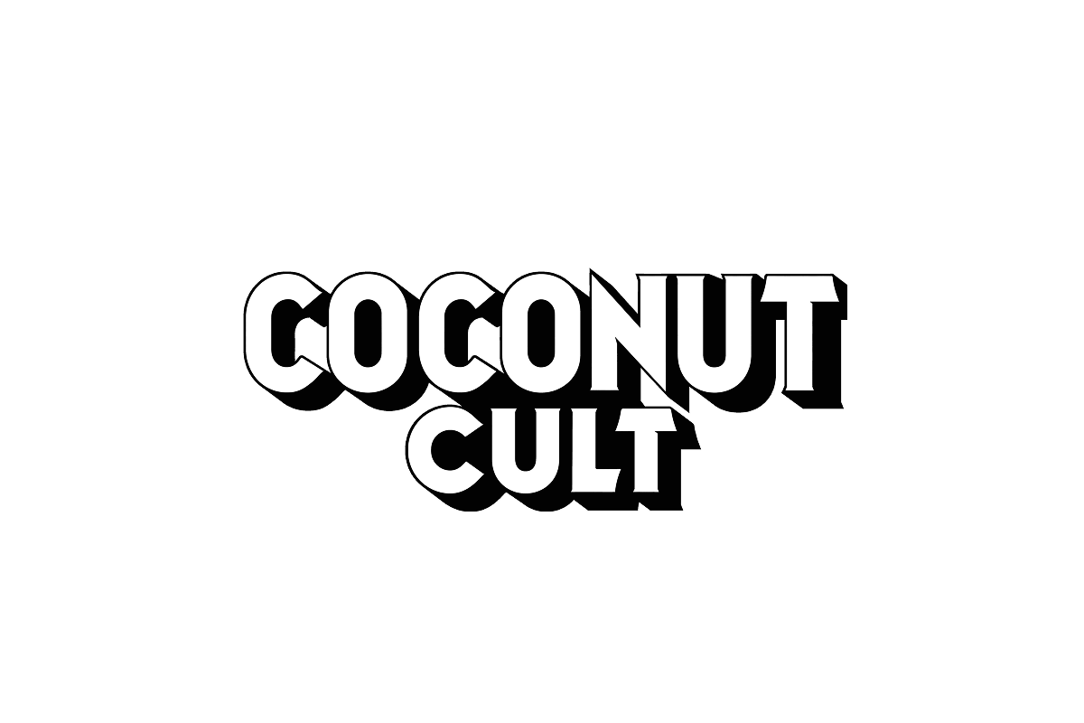 Text on black background reading "Coconut Cult" in white font