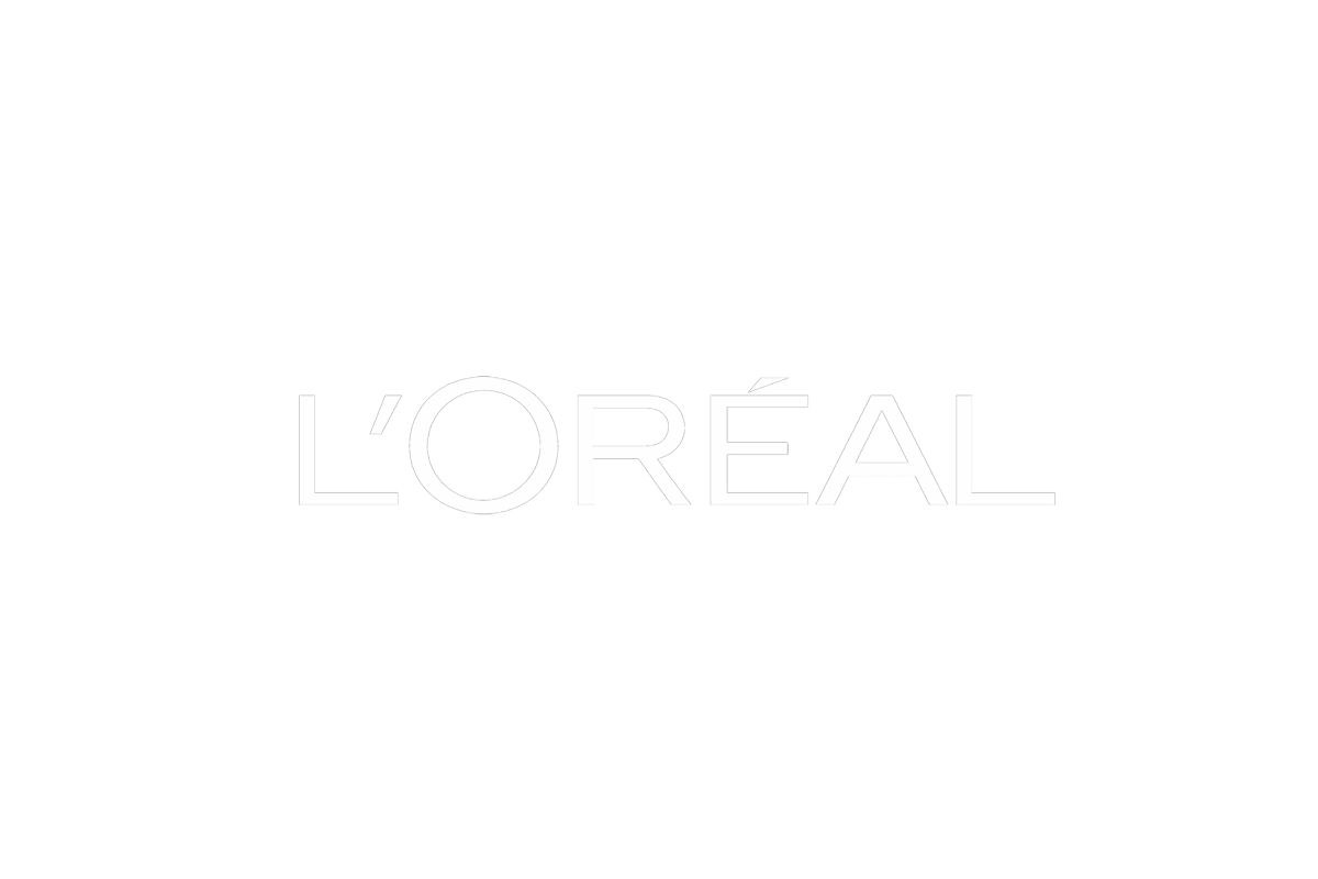 L'Oréal logo in white text on a black background