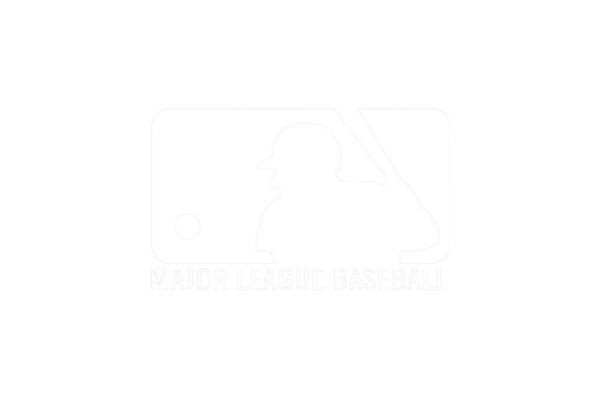 Silhouette of a baseball player with a bat, Major League Baseball logo with black background and white text