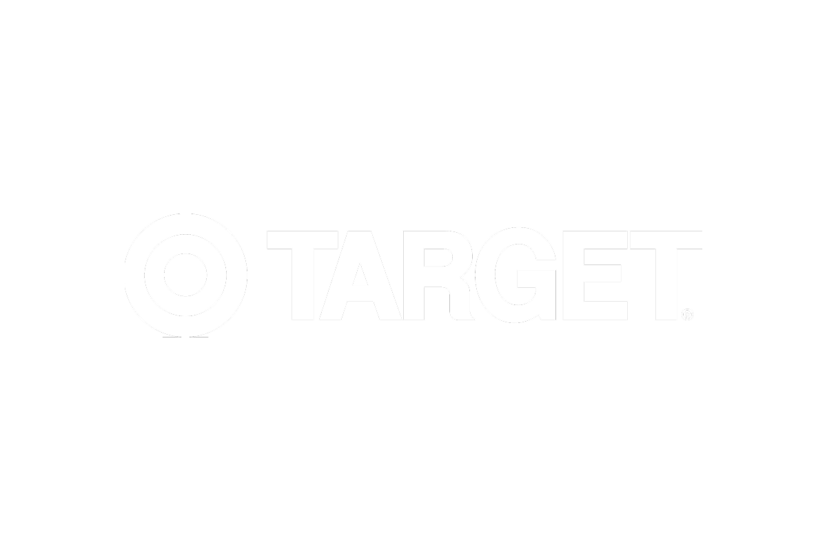 Black background with the Target logo, a white circle with a smaller circle inside, and the word 'TARGET' in bold white letters.