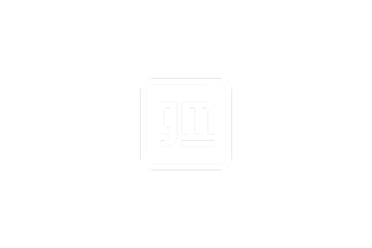 Black background with a white rectangular border and the gray lowercase letters "gm" in the center.