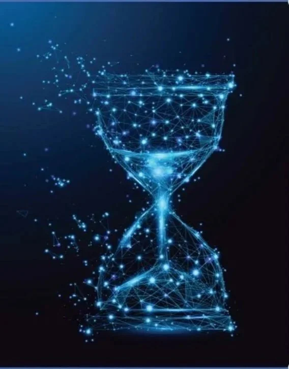 Image of hourglass made from molecules. Turn back the clock on aging. 