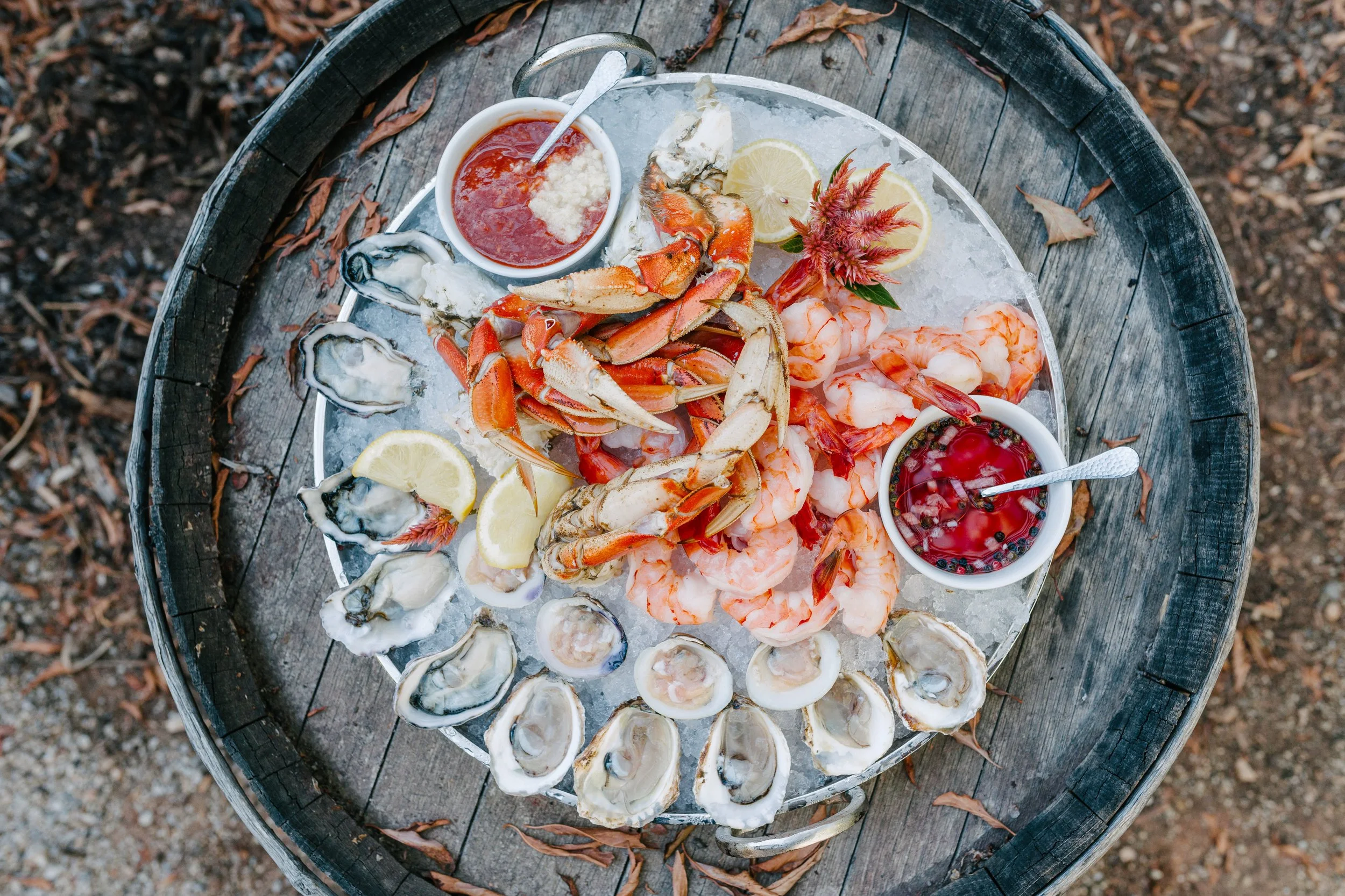 Seafood Towers and Trays, Ojai vineyard Wedding 2025 Spring