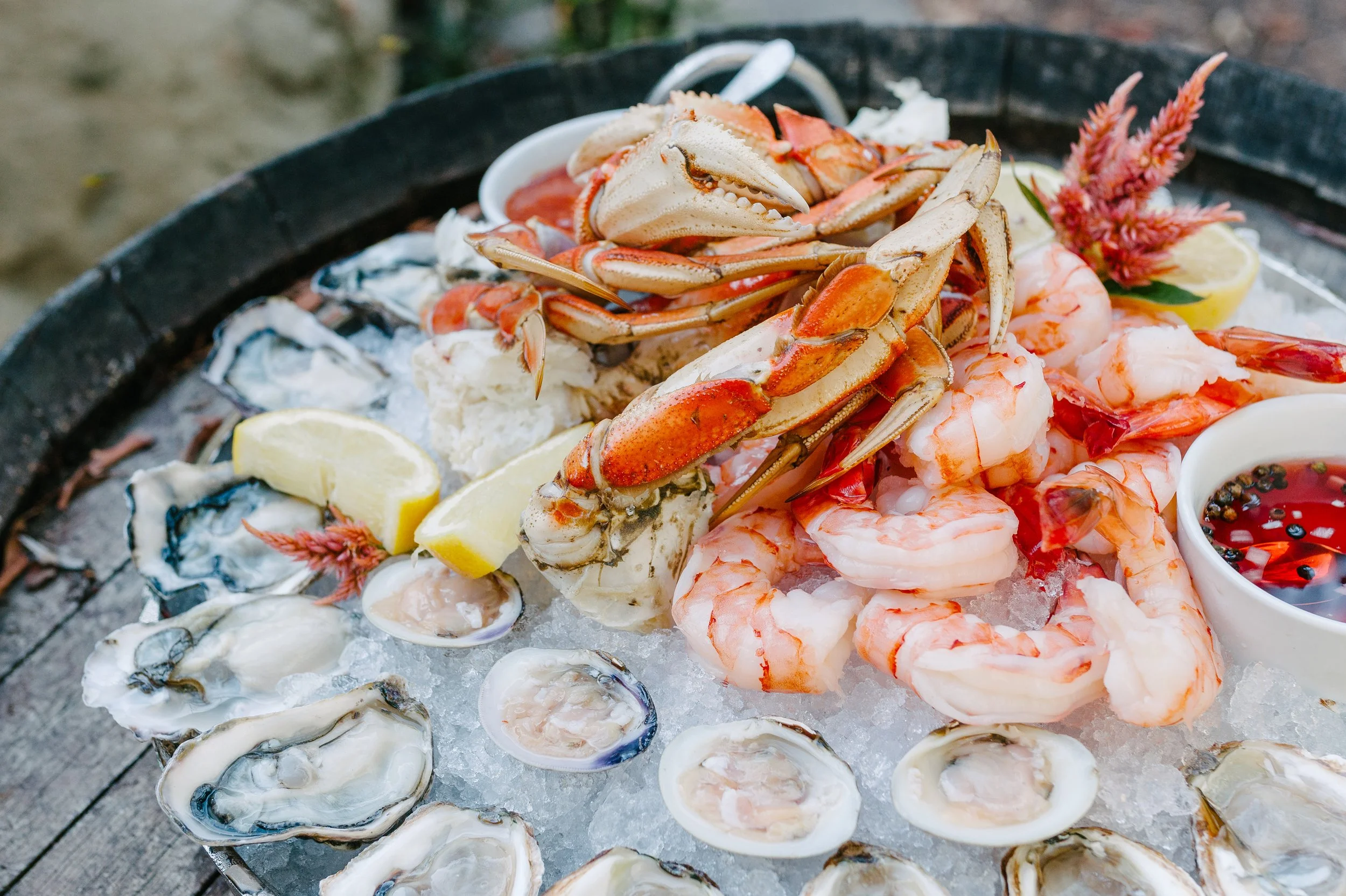 Seafood Towers and Trays, Ojai vineyard Wedding 2025 Spring