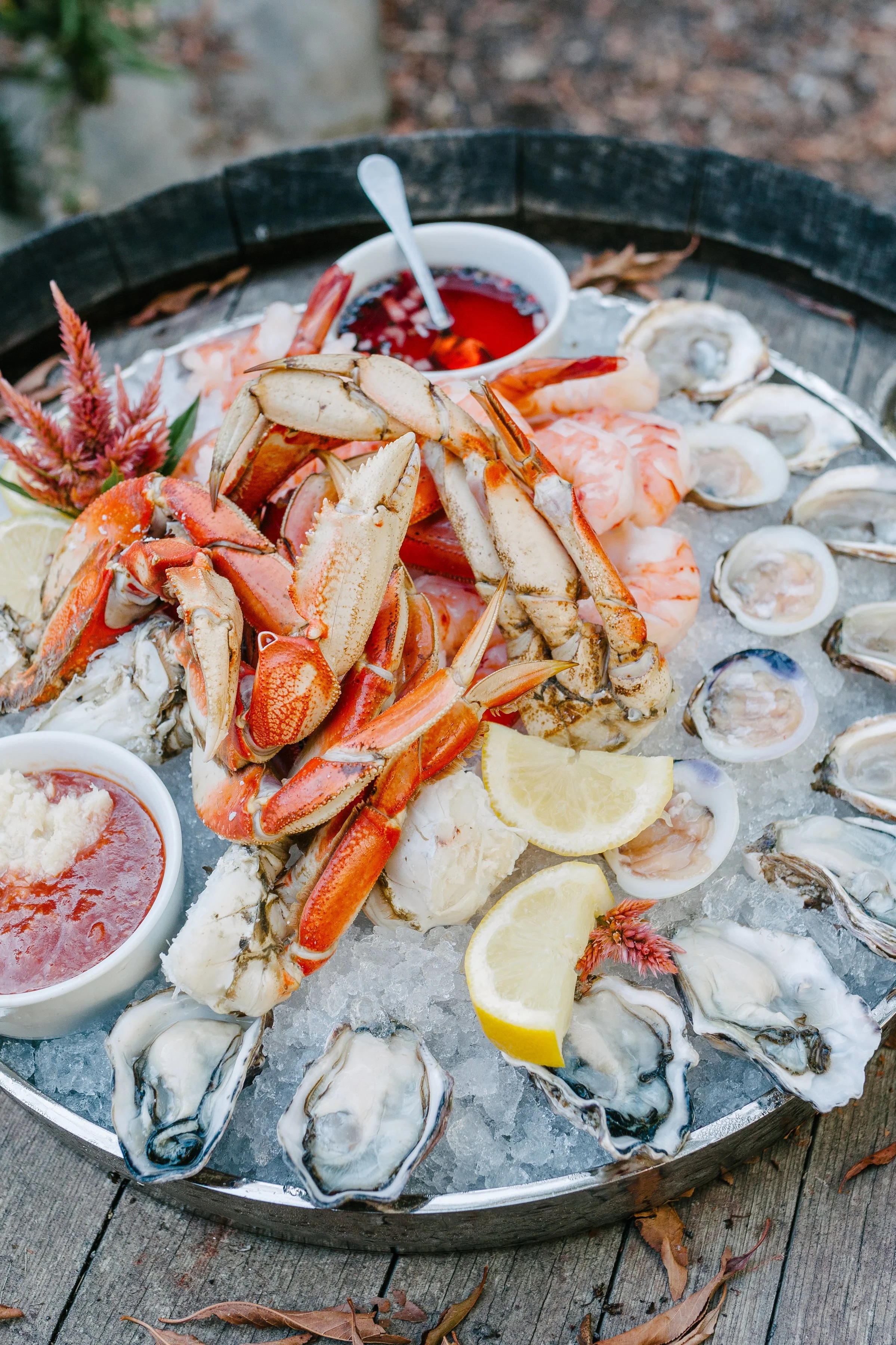 Seafood Towers and Trays, Ojai vineyard Wedding 2025 Spring