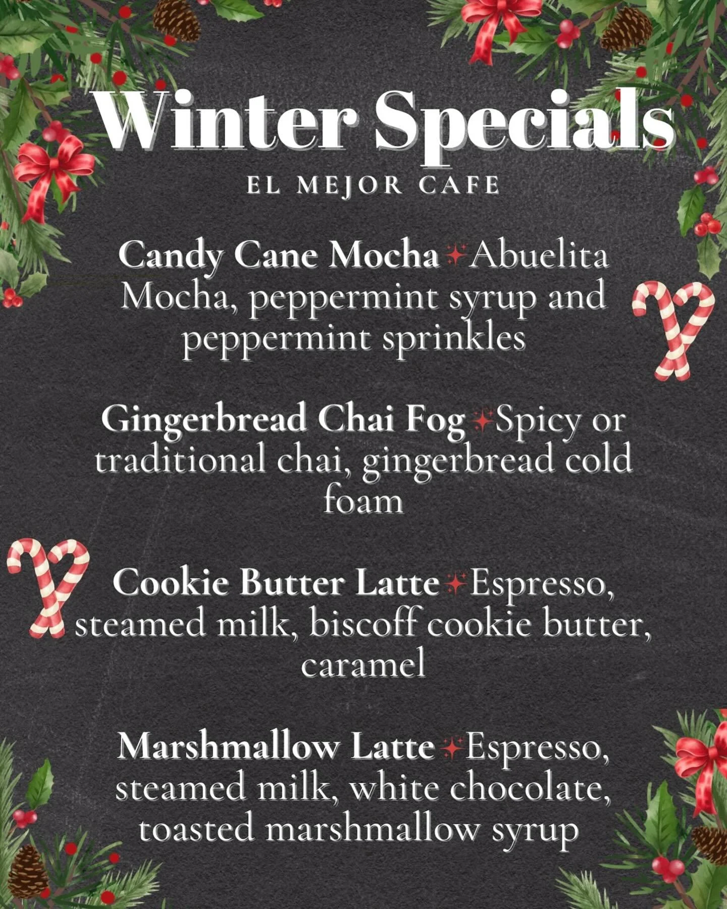 ❄️WINTER SPECIALS❄️ start today!! We’ve added some festive twists to our classics and introduced new seasonal flavors. Perfect for the season—we can’t wait for you to try them! 🍫☕️☃️
#elmejorcafemckinney #downtownmckinney #mckinne