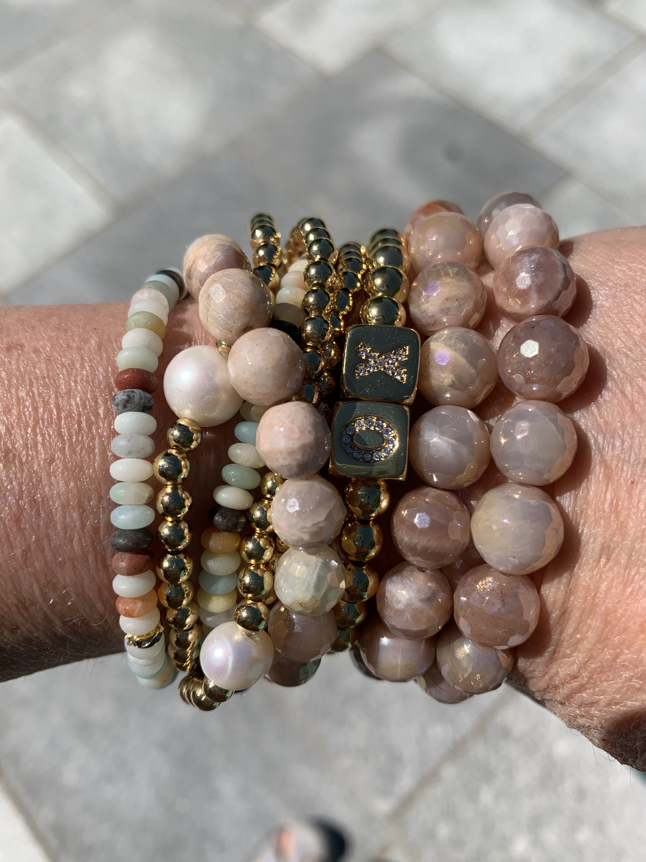 peachmoonstonegoldandamazonite