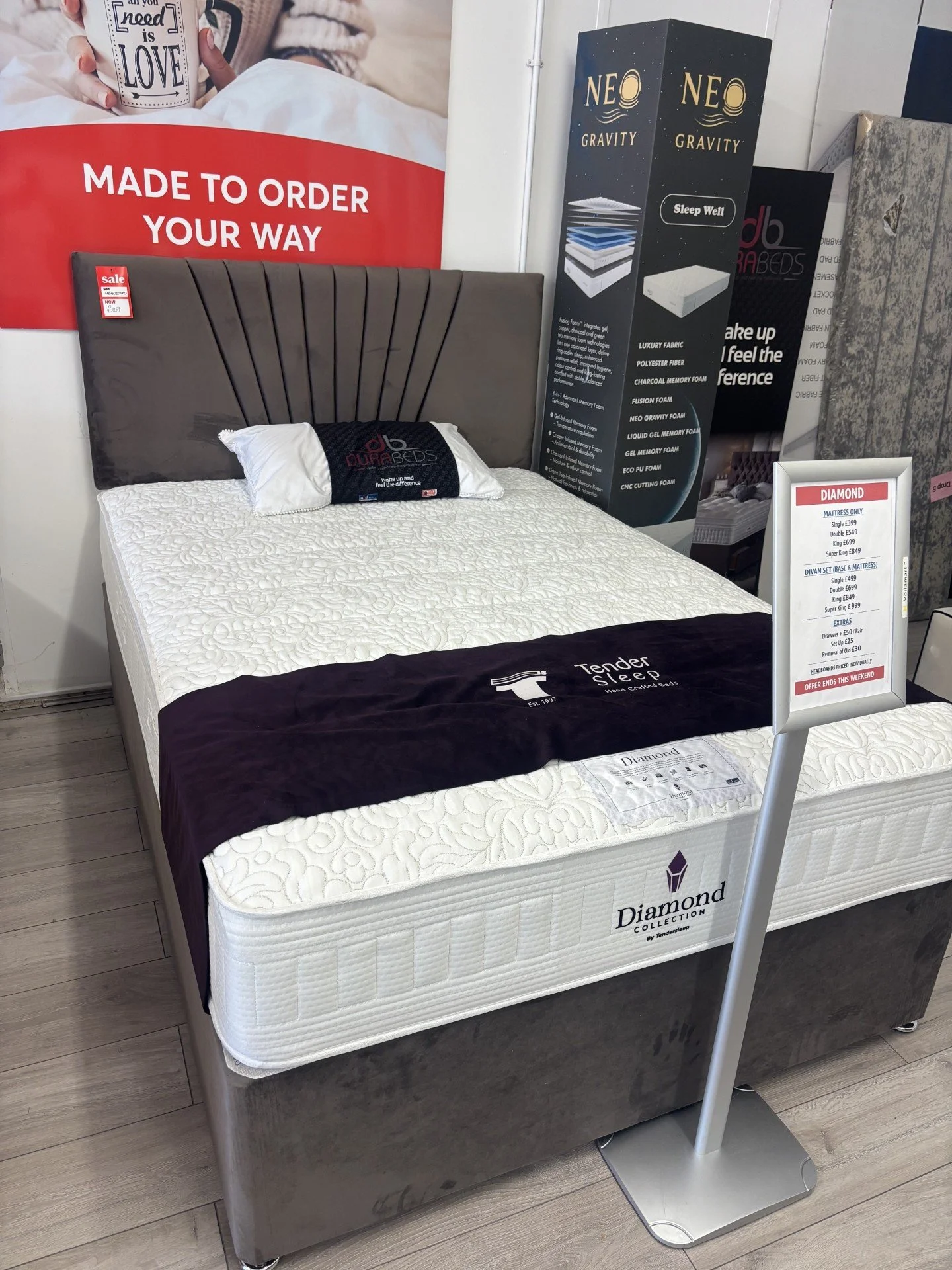 4ft 6" Diamond Divan Set with a Premium Headboard