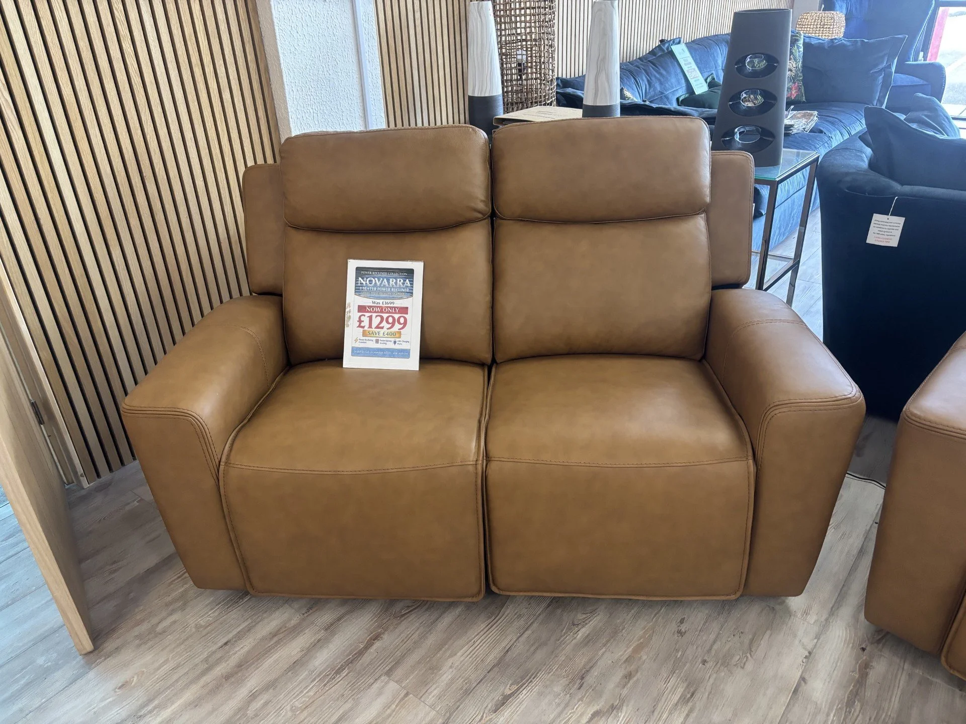 Novarro 2 Seater Power in Tan Leather