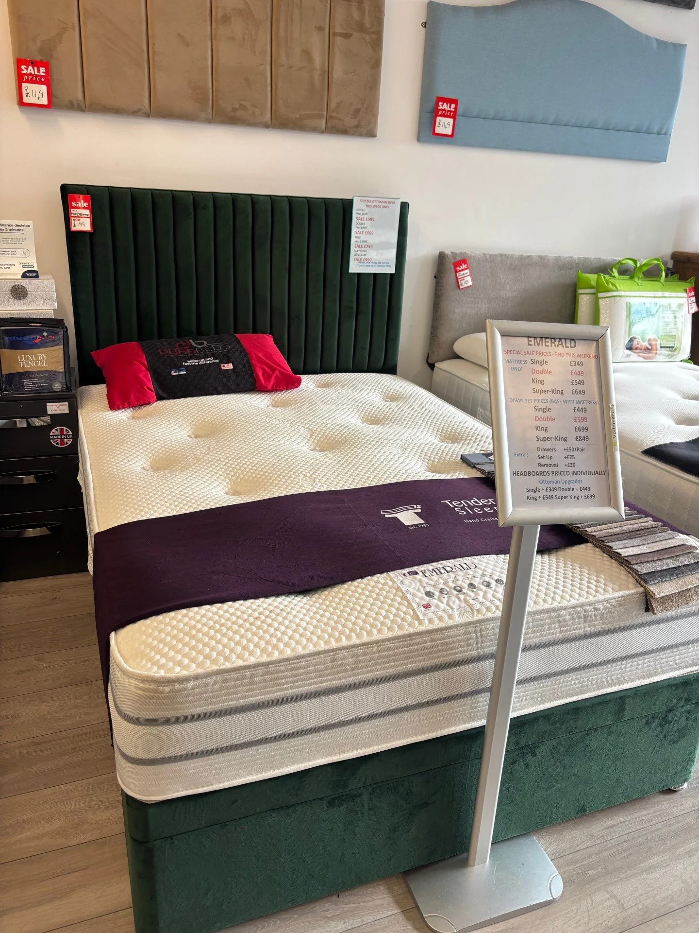 4ft 6" Emerald Side Opening Ottoman Set with Flutted Floorstanding Headboard