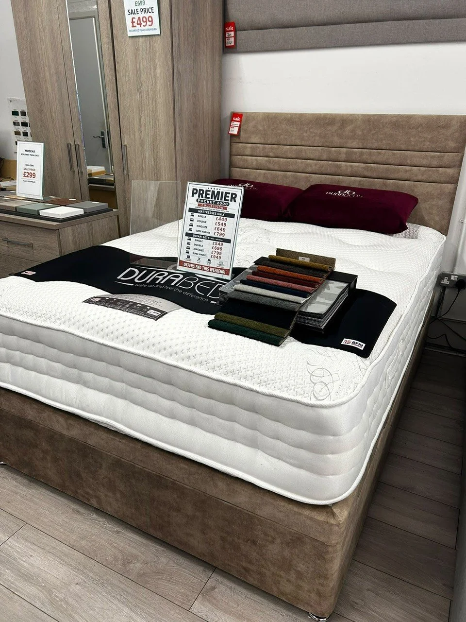 4ft 6" Premier Pocket 2000 Side Opening Ottoman Set with a Premium Headboard