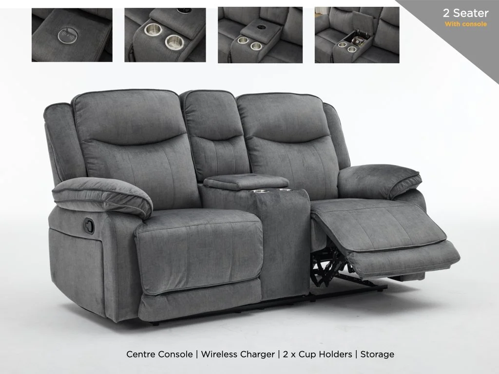 Clayton 2 Seater Manual Reclining Sofa with Consul - Grey
