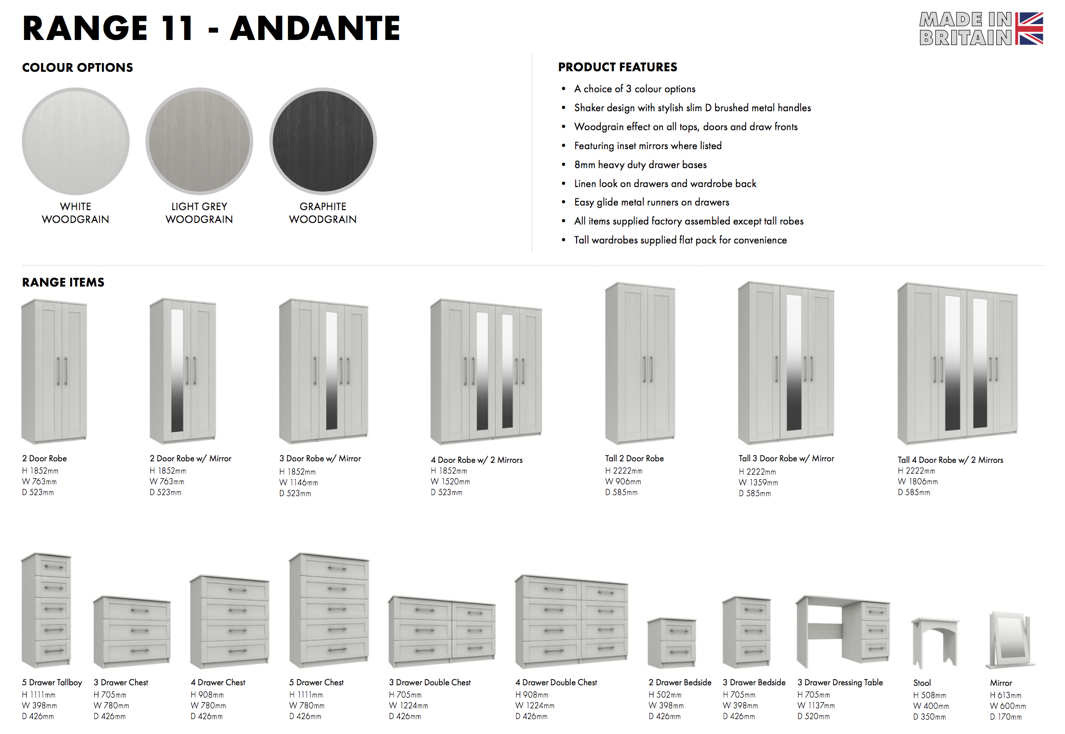 Andante, Ready Assembled Furniture, Bedroom Furniture, No Flat Pack