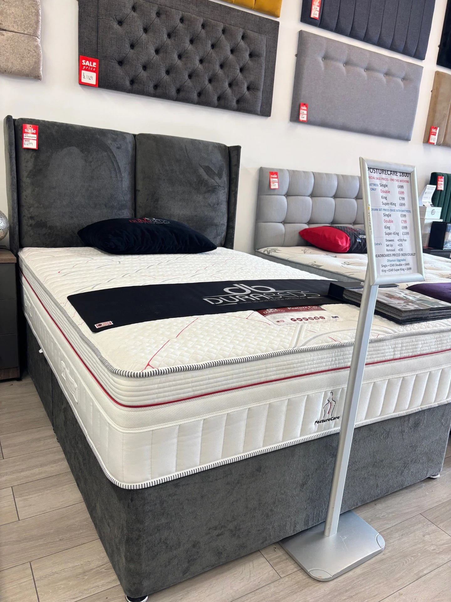 4ft 6" Posture Care 1800 Divan Set with Alice Floorstanding  Headboard