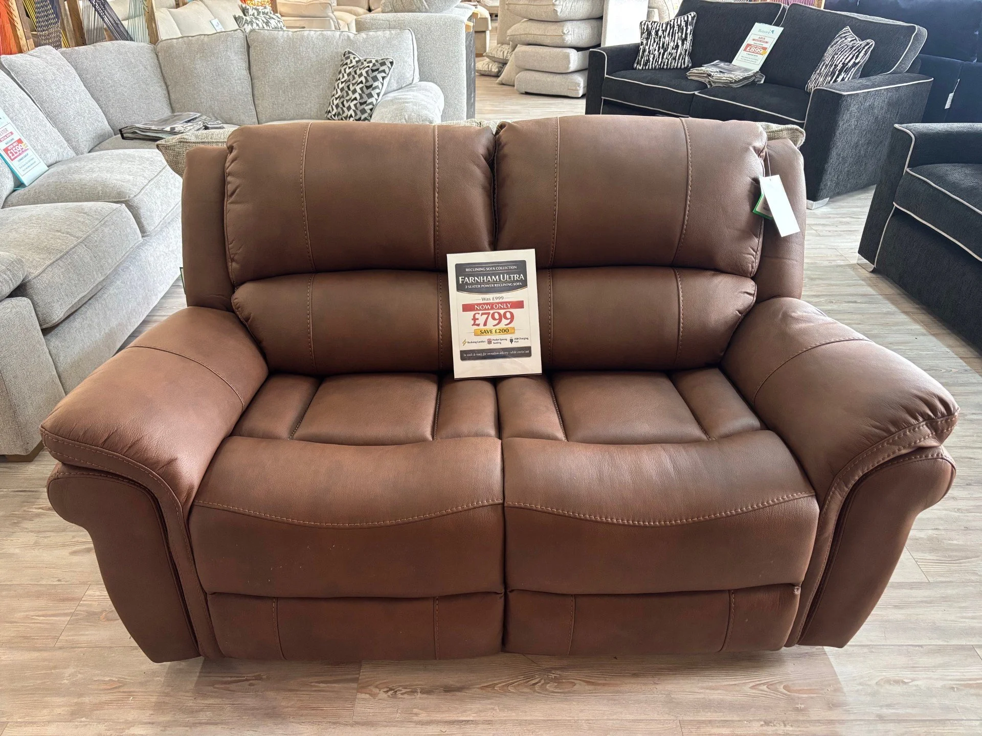 Farnham Ultra 2 Seater Power Reclining Sofa in Tan