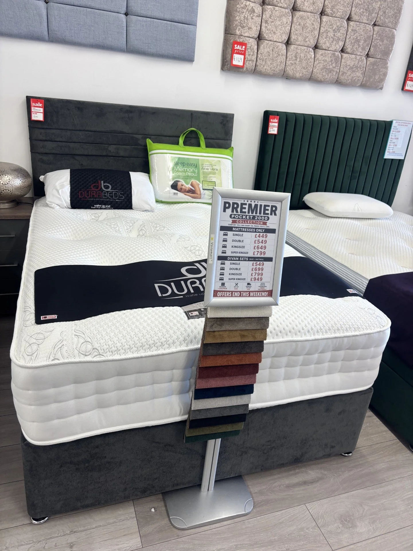 4ft 6" Premier Pocket 2000 Divan Set with a Premium Headboard