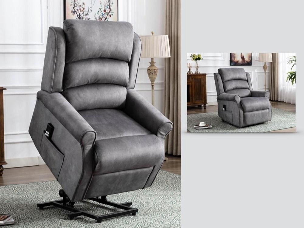 Grey Leather Leather Dual Motor Rise And Recline Chairs Penrith