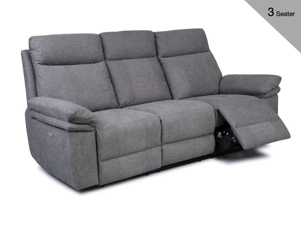 Horizon Fabric 3 Seater Power Reclining Sofa - Dark Grey