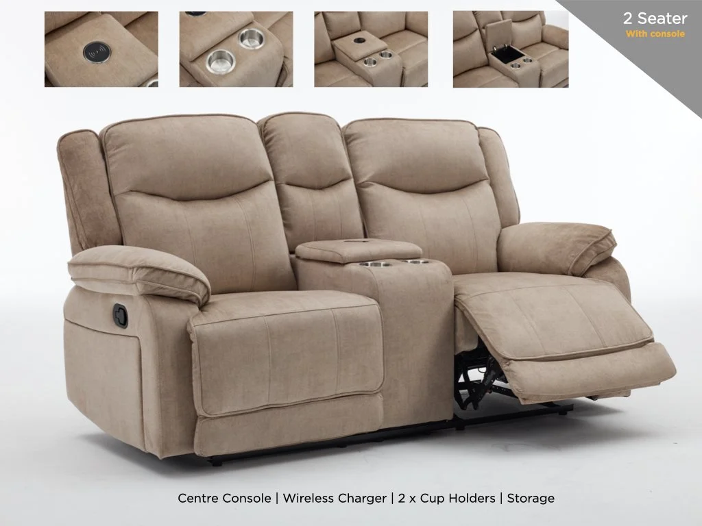 Clayton 2 Seater Manual Reclining Sofa with Consul - Light Brown