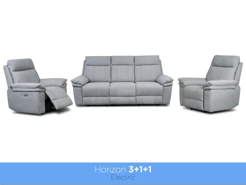 Horizon Fabric Power Reclining Sofa Range - Light Grey