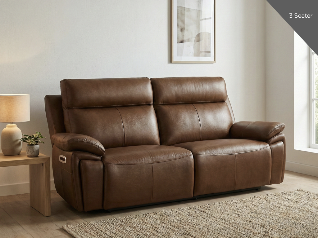 Ashby 3 Seater Power Reclining Sofa - Tan