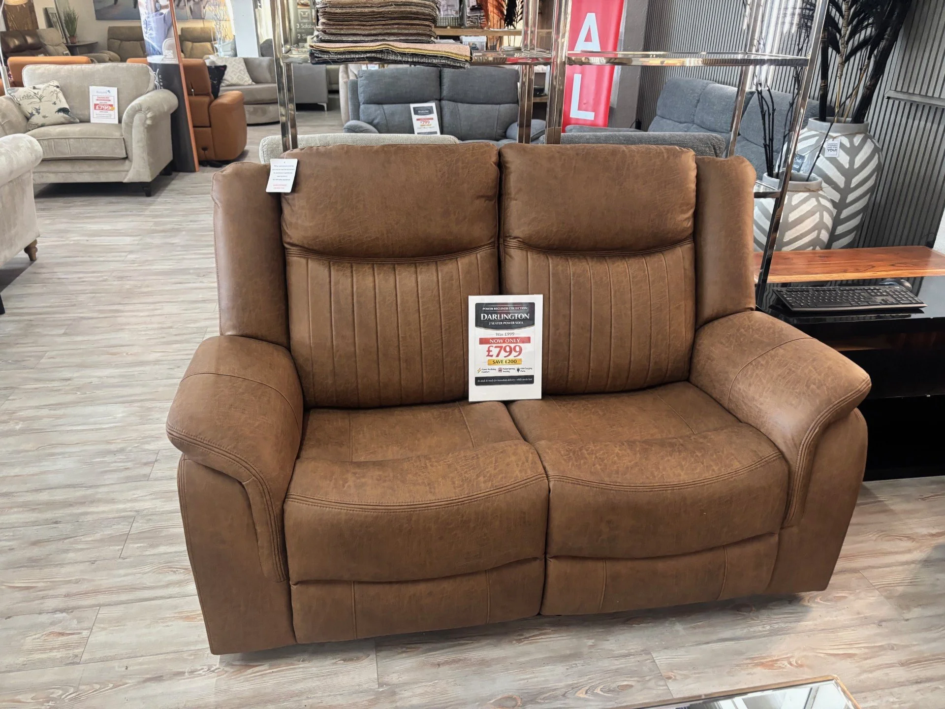 Darlington 2 Seater Power Reclining Sofa in Tan