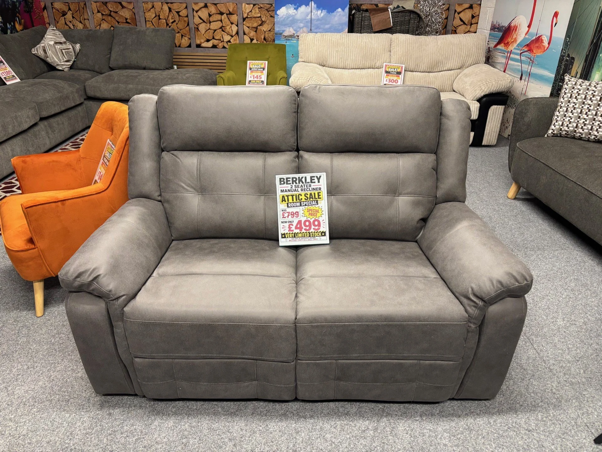 Berkley 2 Seater Manual Recliner Sofa in Charcoal