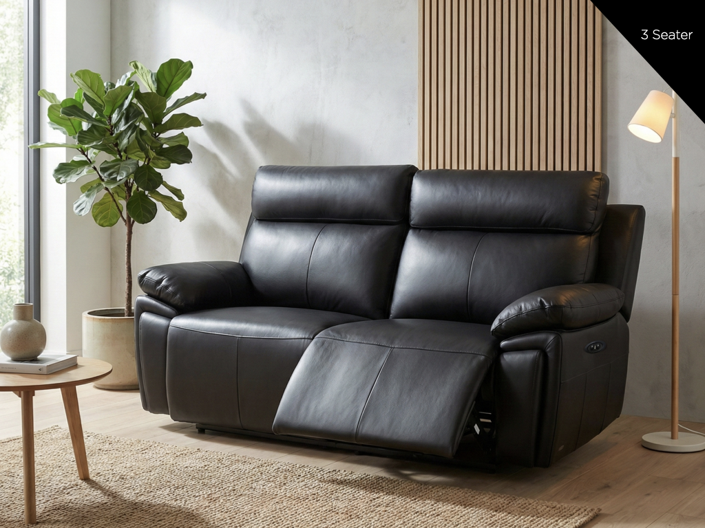 Ashby 3 Seater Power Reclining Sofa - Black