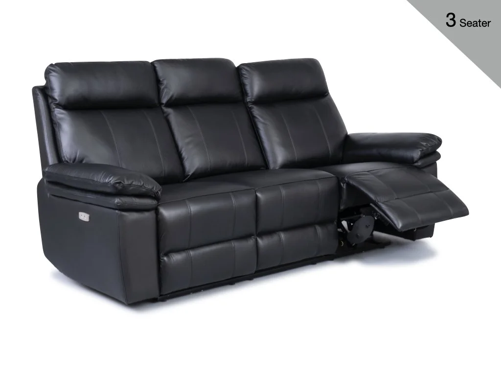 Horizon 3 Seater Power Reclining Sofa - Black