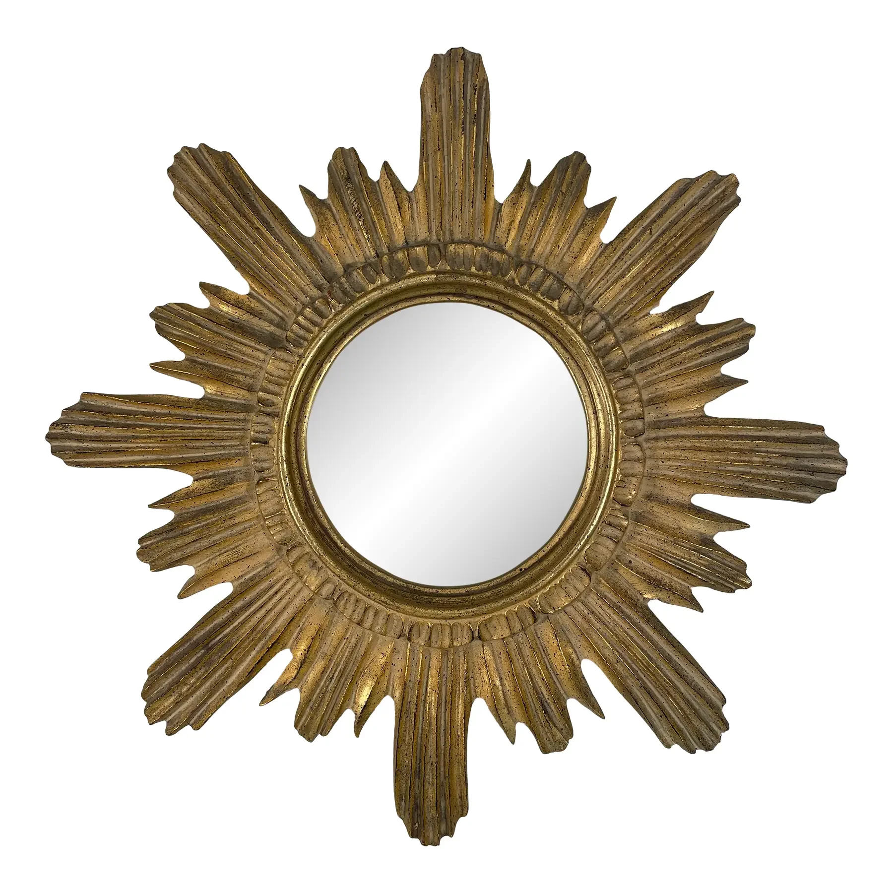 Vintage 16.5" Mid Century Creamy Giltwood Sunburst Wall Mirror