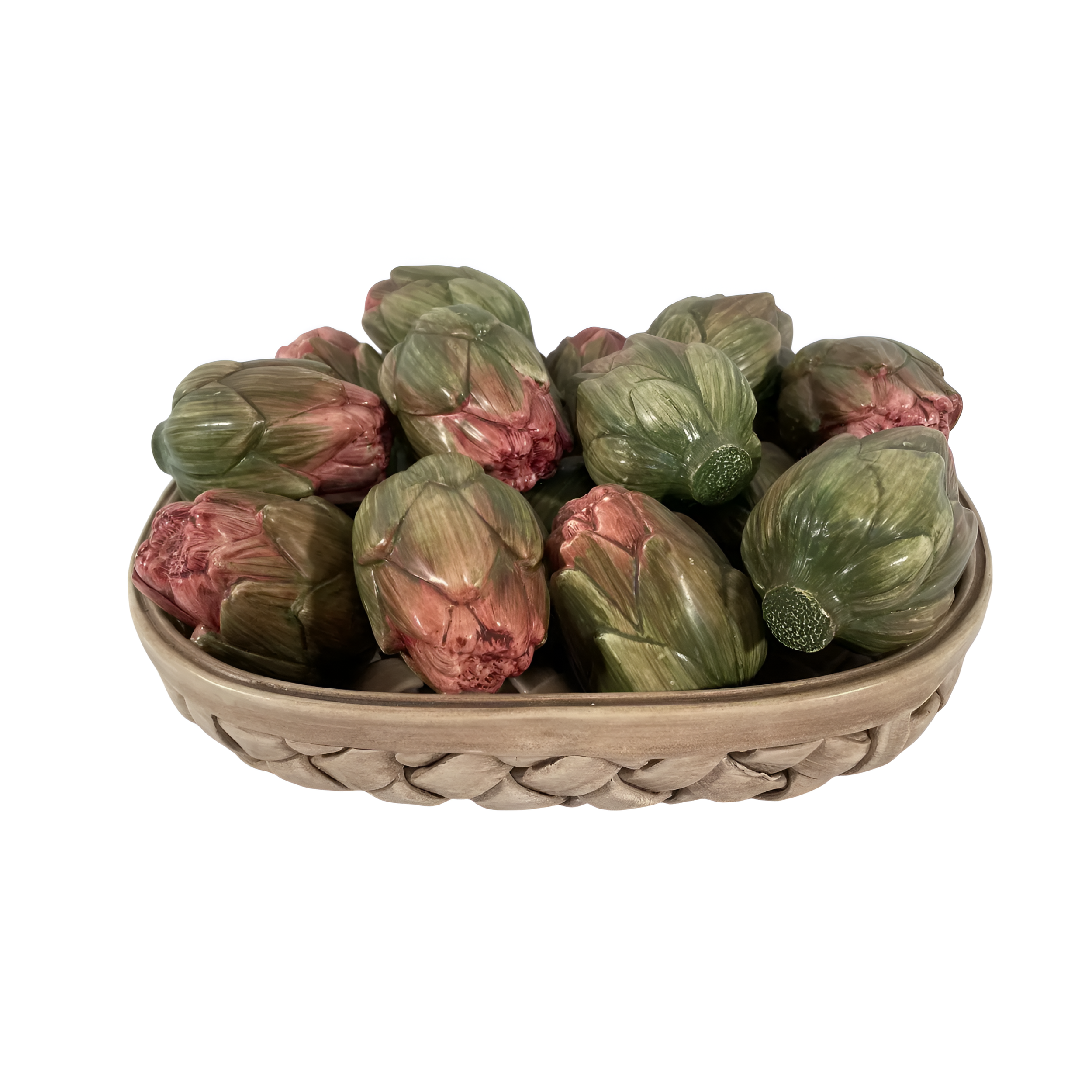 Italian Ceramic Artichoke Woven Basket Bowl