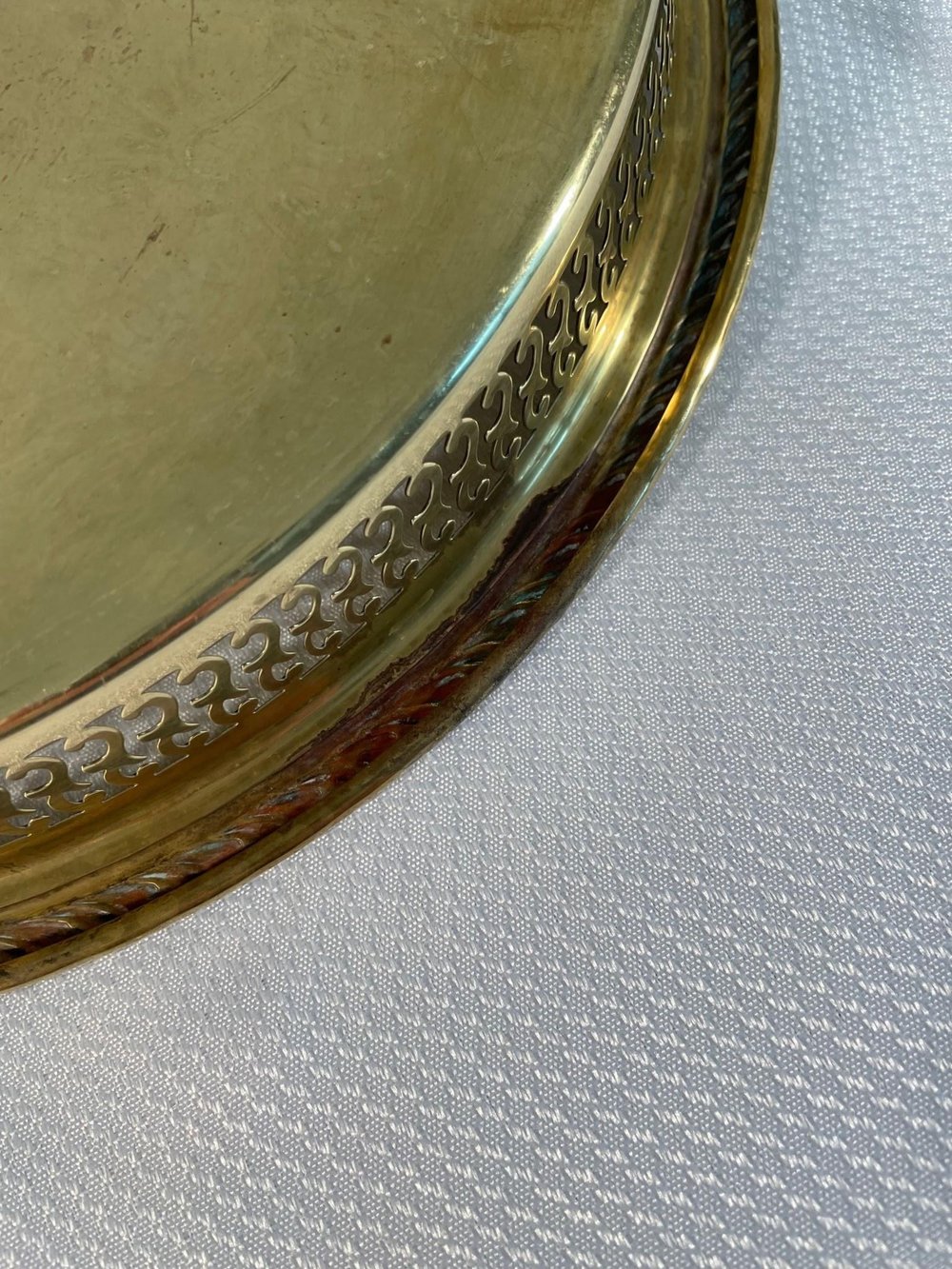 1970s Vintage Round Brass Etched Gallery Tray — Sunset Cottage