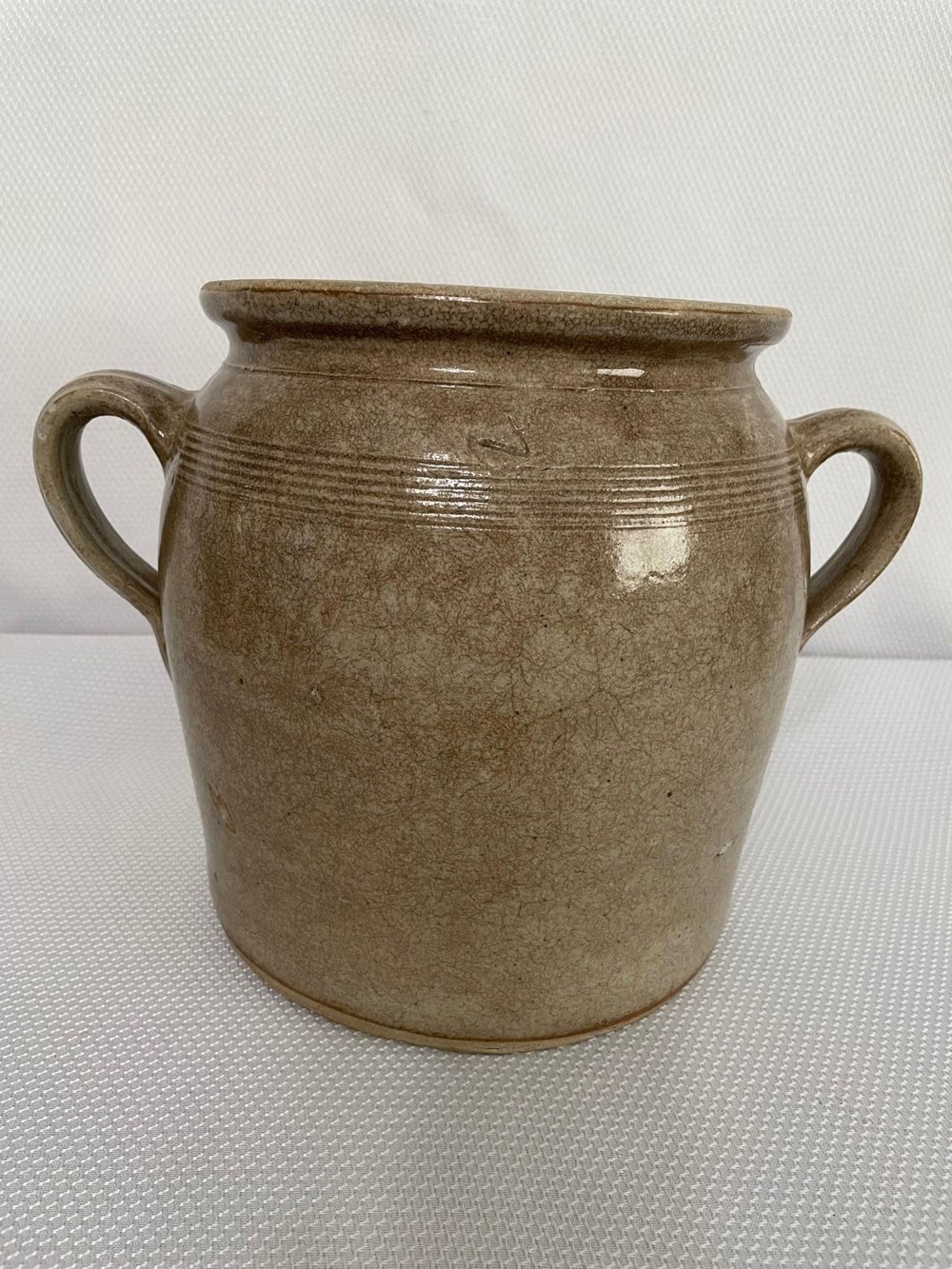 XL 6 L French Antique Handmade Glazed Crock Pot, Confit Pot 