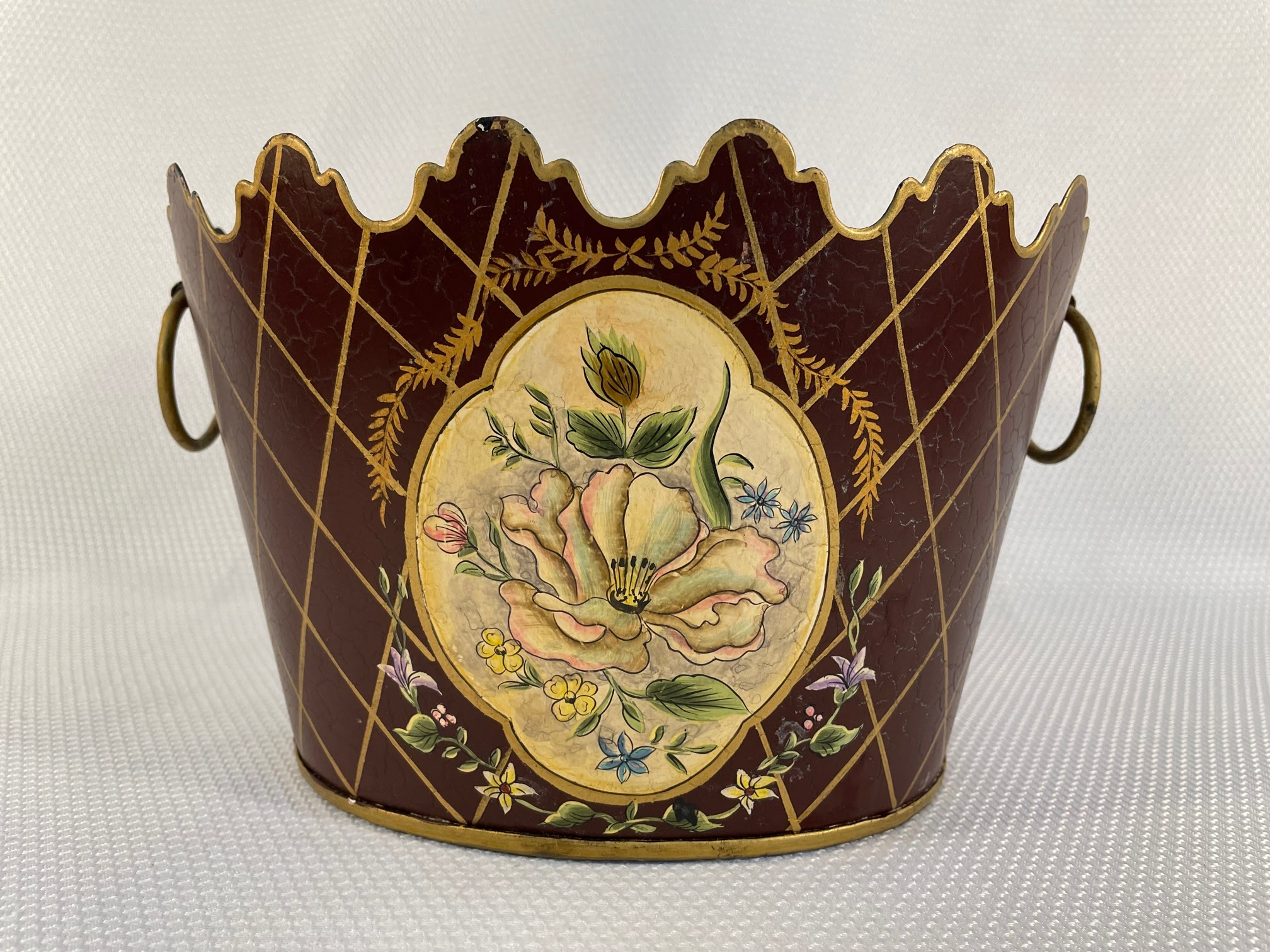 Vintage French Tole Burgundy Cachepot Jardiniere — Sunset Cottage