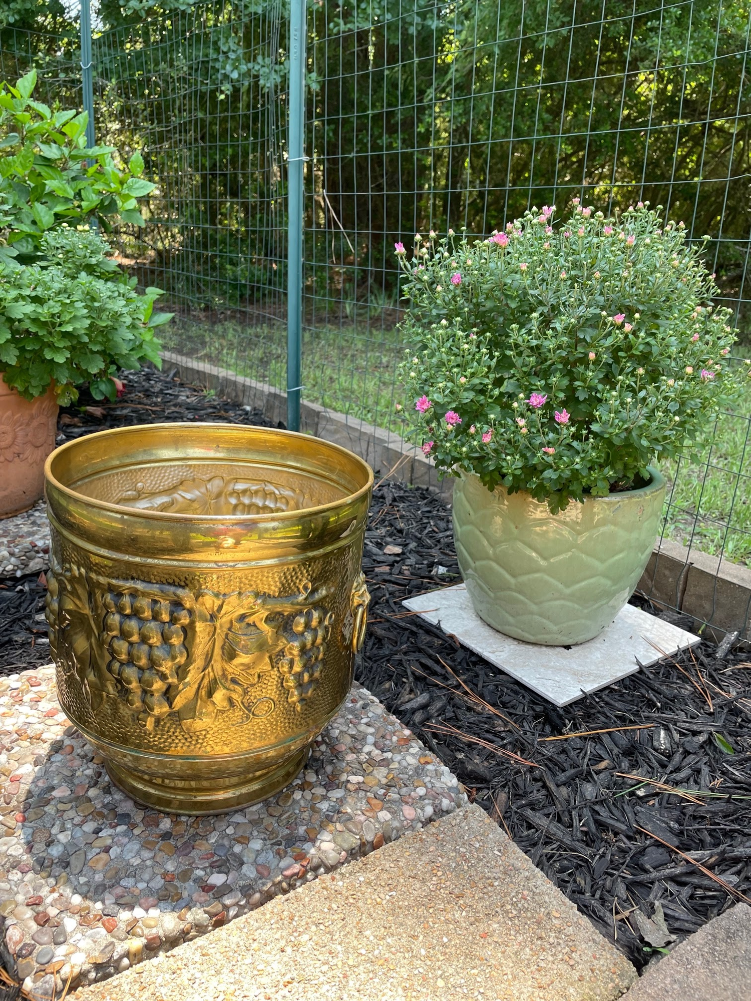 Large Vintage English Brass Planter With Lions Head Handles  Sunset  Cottage Antiques, LLC