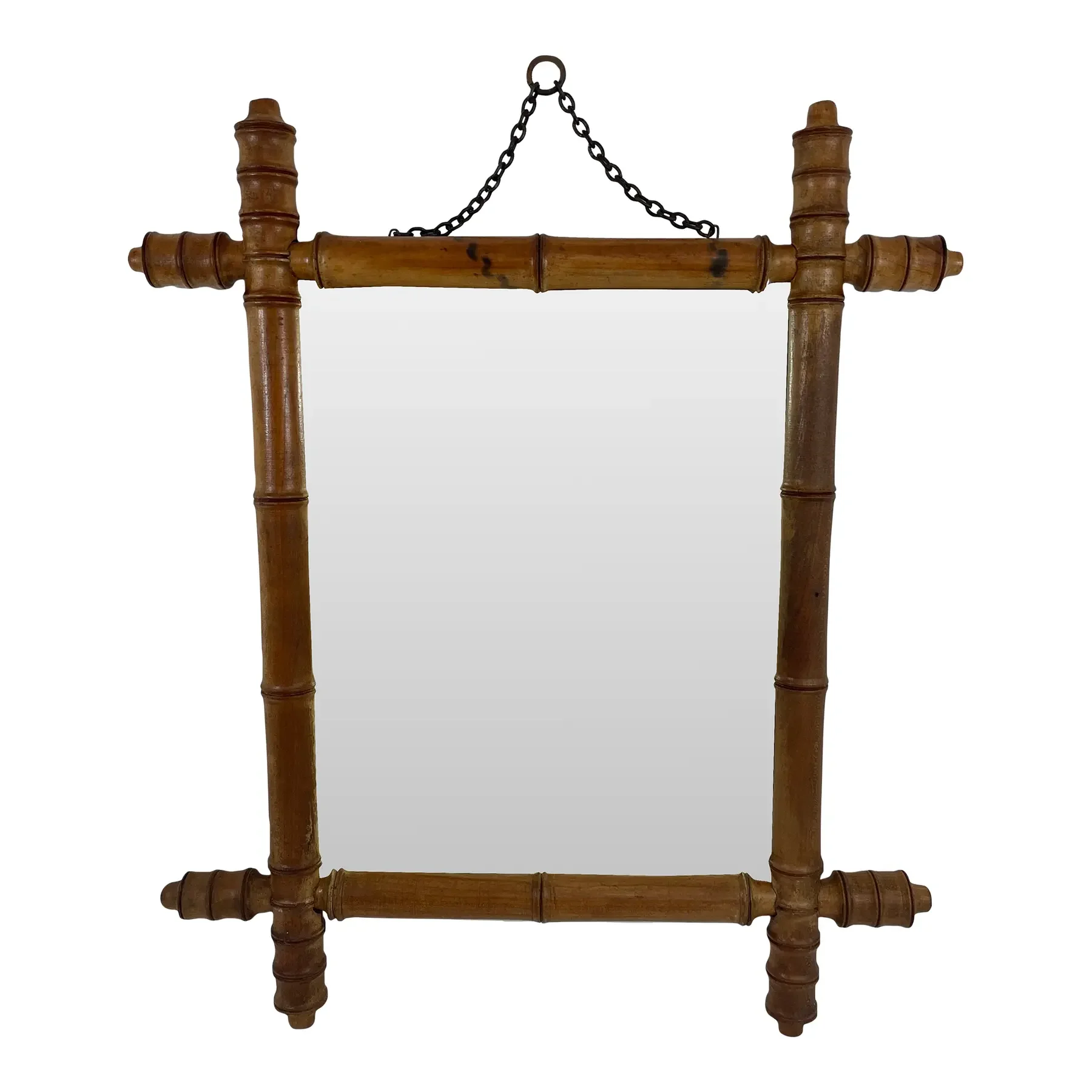 Antique French Faux Bamboo Turned Wood Wall Mirror