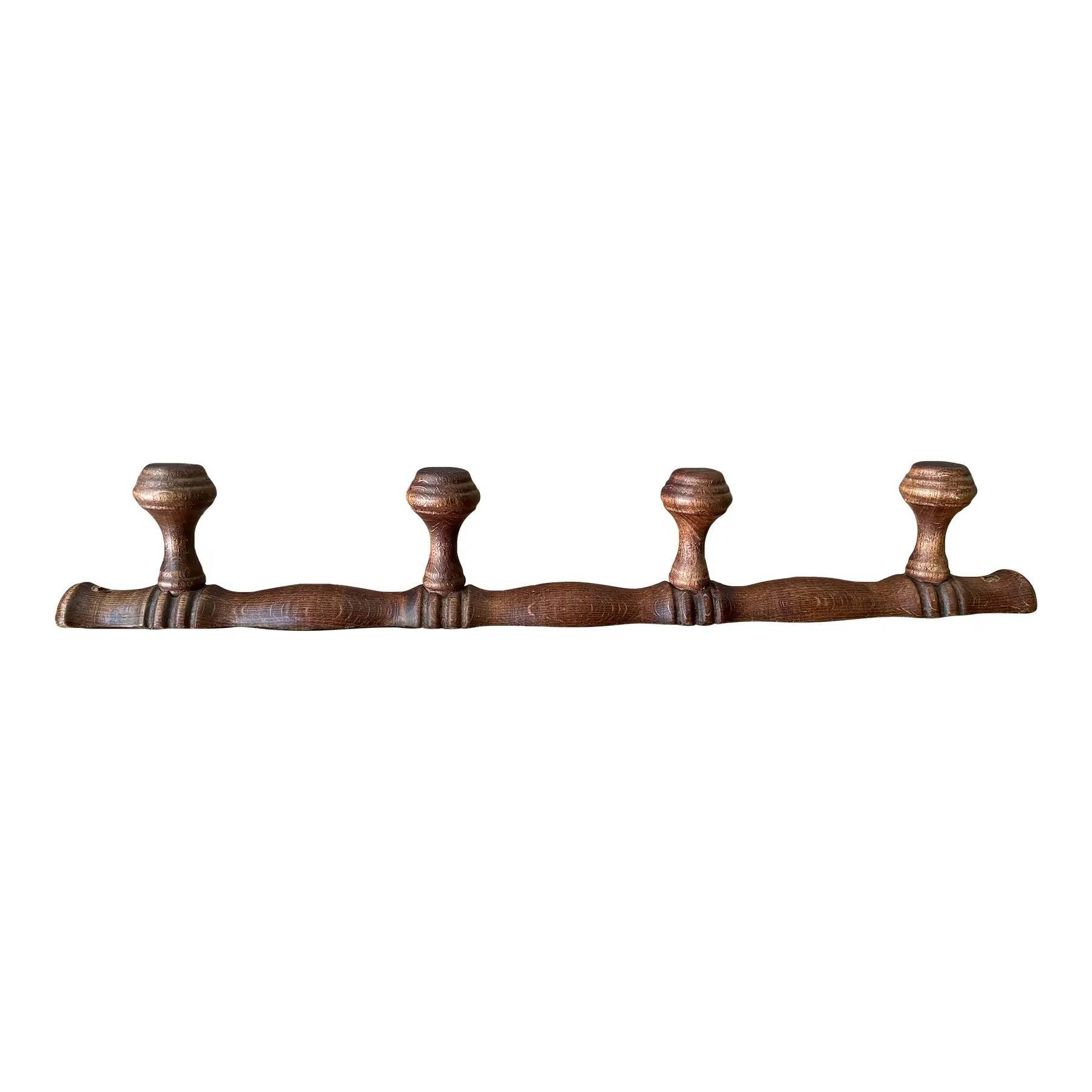 Vintage 1960s French Four Peg Faux Bamboo Wooden Coat Hat Rack
