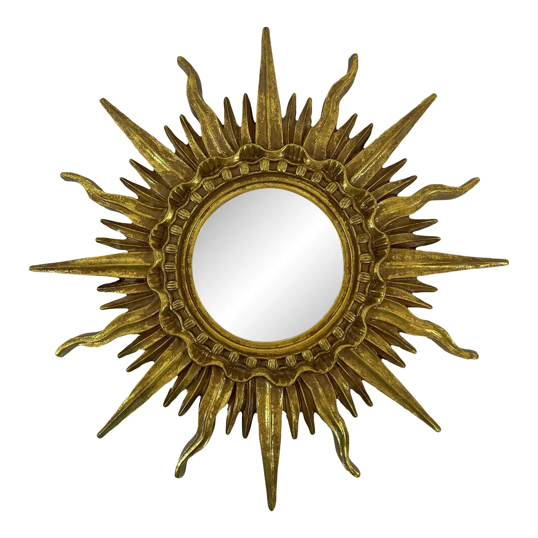1960s French Style 17.25" Gilded Sunburst Wall Mirror