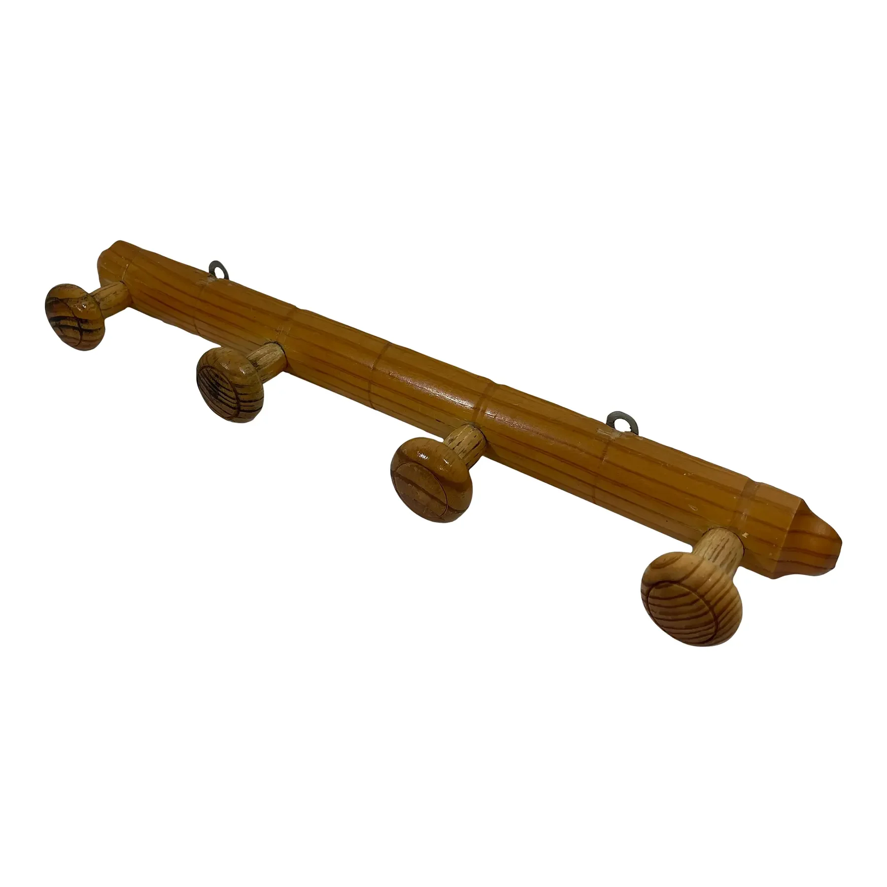 Vintage French Faux Bamboo Wooden 4 Peg Coat Hat Rack