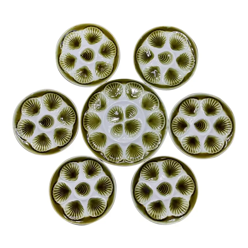 1950s French Orchies Moulin Des Loups Oyster Plates With Platter - Set of 7