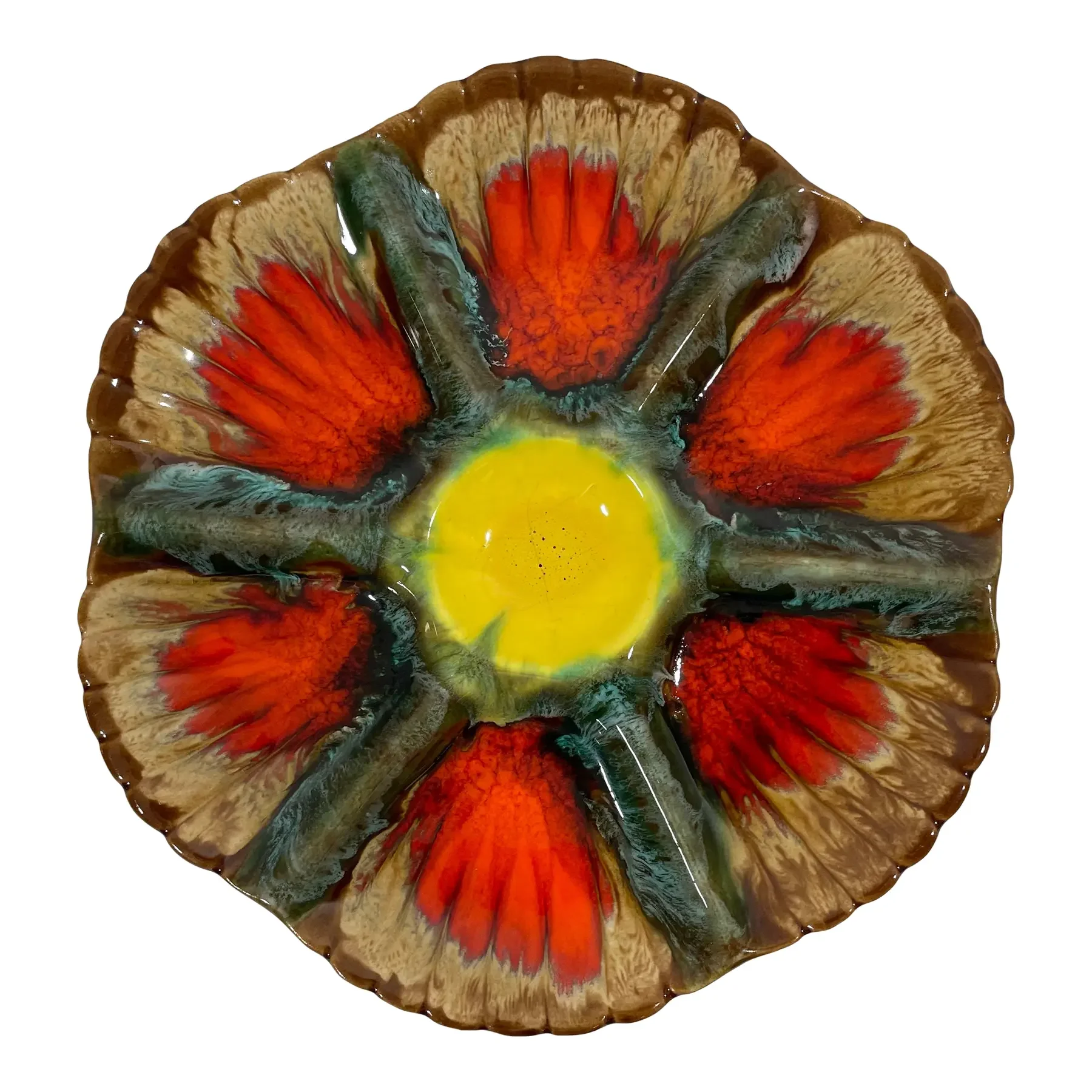 Mid 20th Century French Vallauris "Volcano" Majolica Oyster Plate