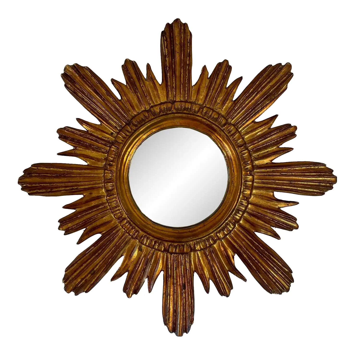 Mid 20th Century French Giltwood Coppery Sunburst Wall Mirror