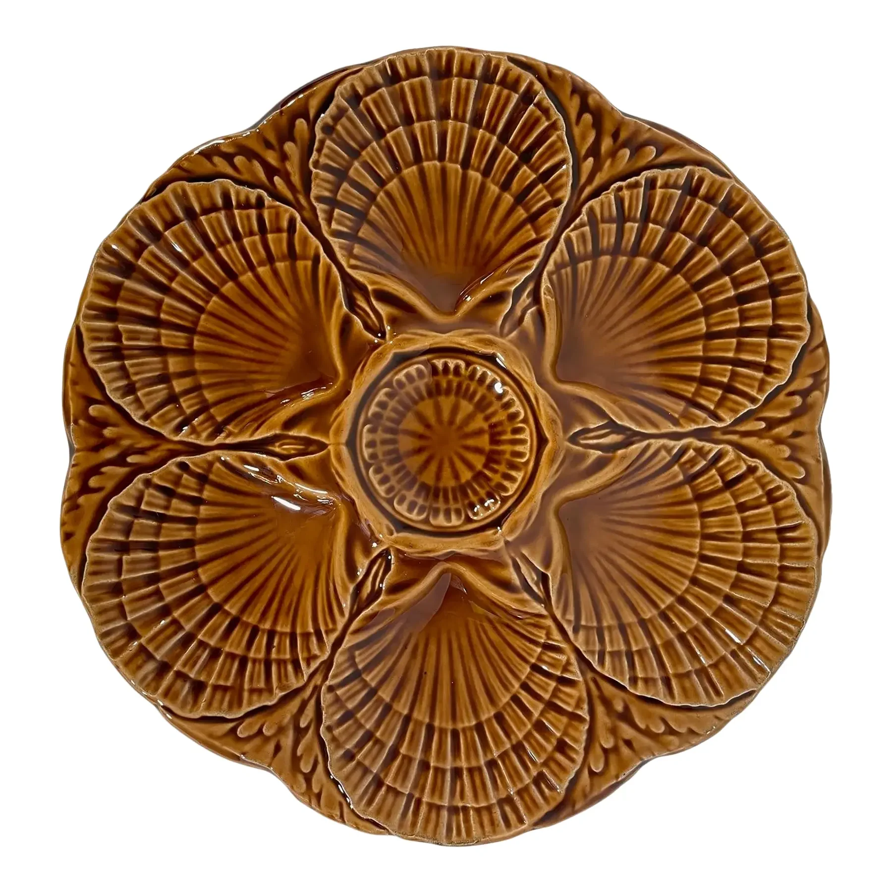 1920s French Sarreguemines Gold Majolica Oyster Plate