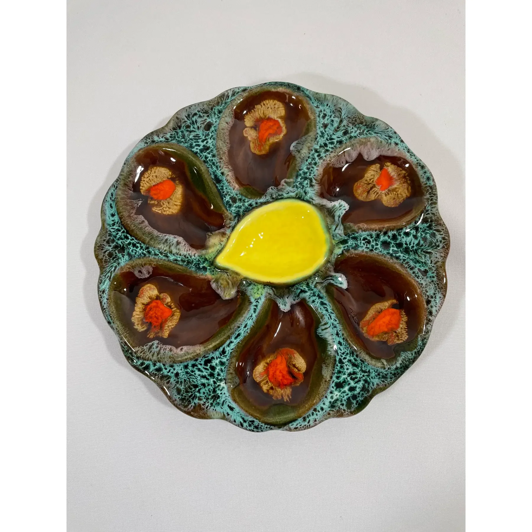 1950s French Vallauris Majolica Oyster Plate — Sunset Cottage