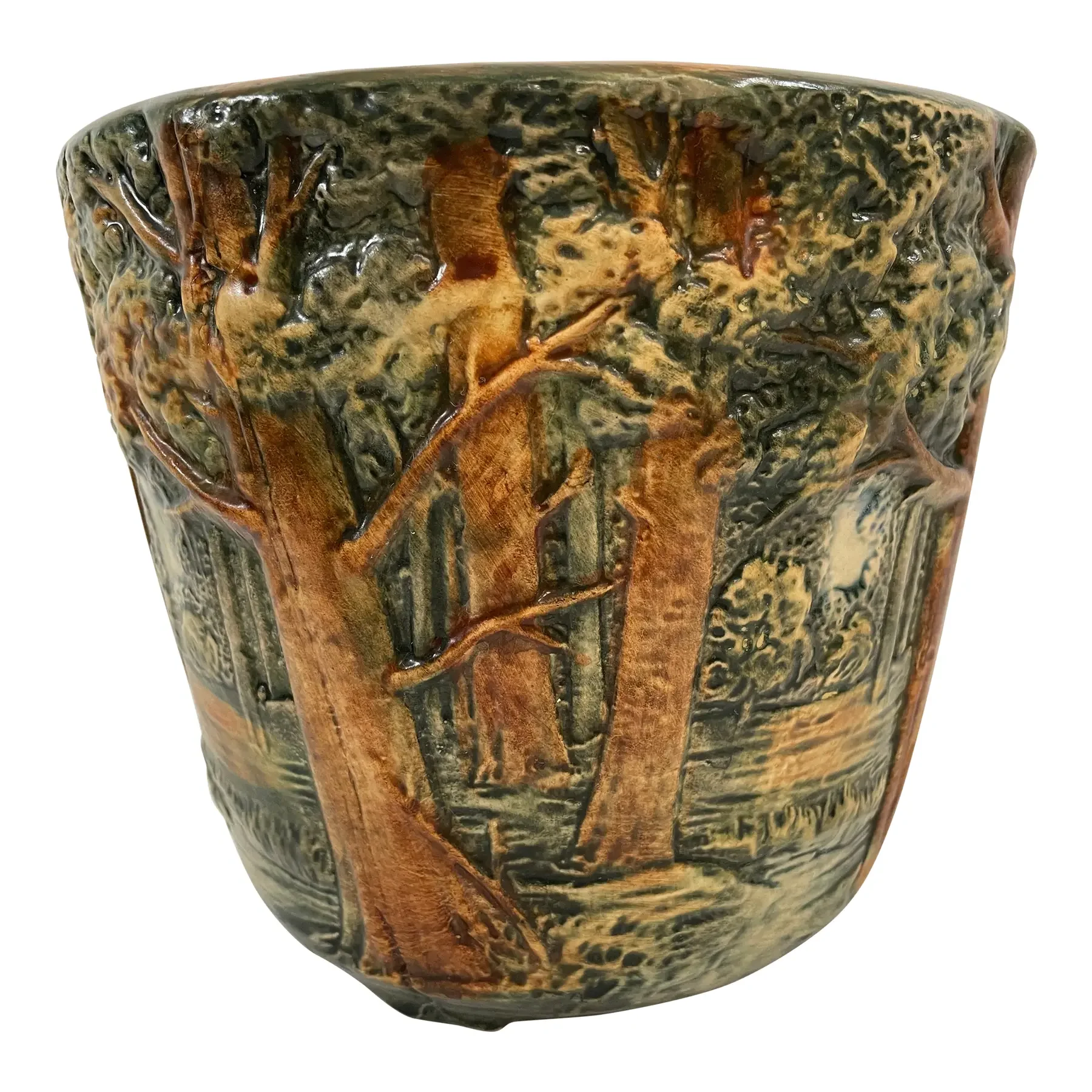 1920s Antique Weller Art Pottery "Forest" Jardiniere Cachepot