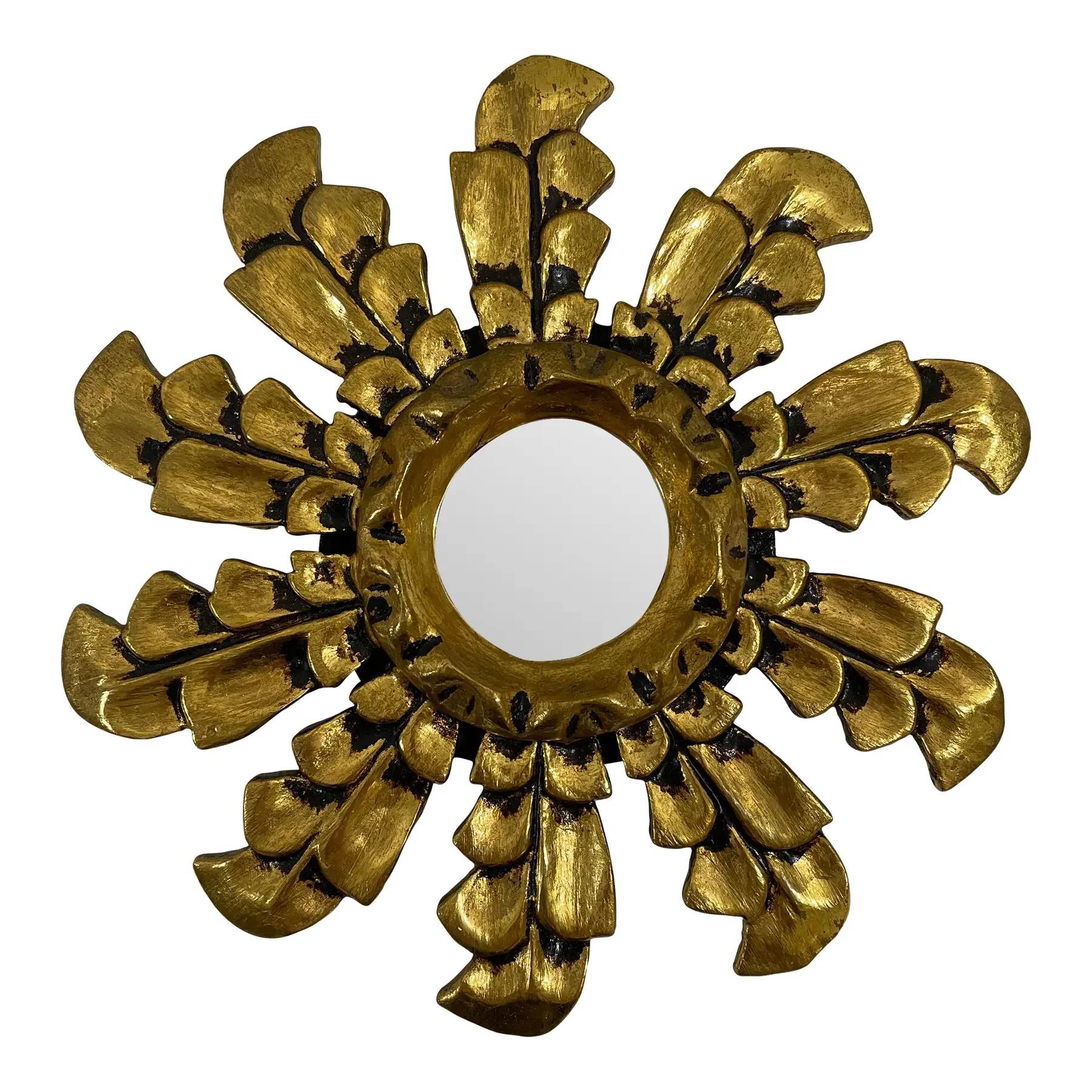 Mid 20th Century Petite 10" Italian Giltwood Sunburst Wall Mirror