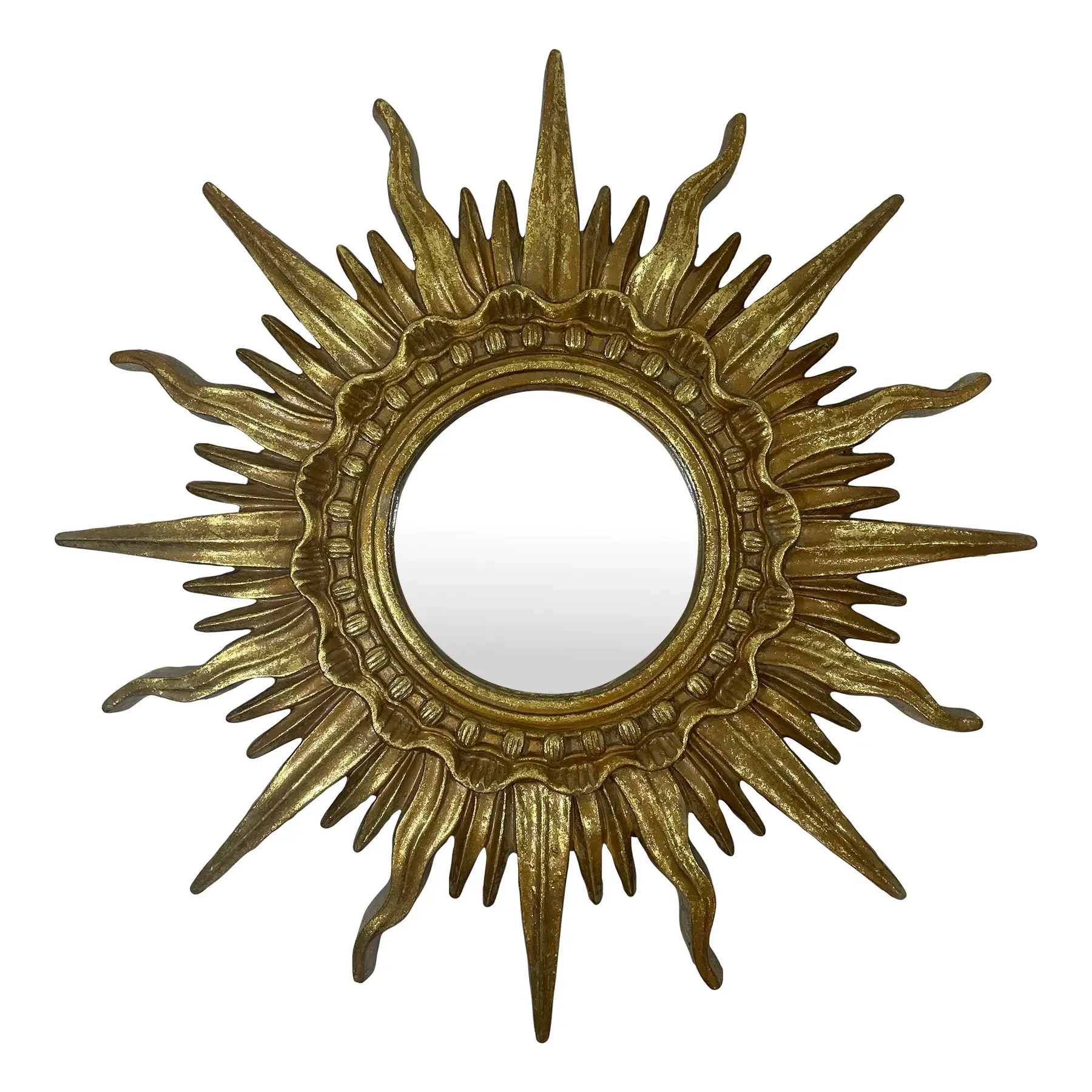 Vintage 16.5" French Style Gilded Resin Sunburst Wall Mirror