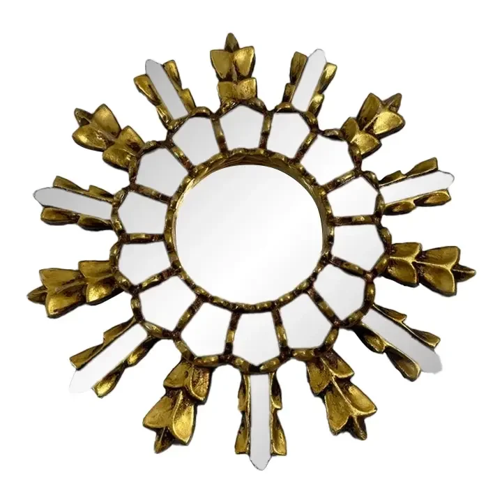Mid 20th Century 12" French Giltwood Sunburst Mirror With Mirror Inlays