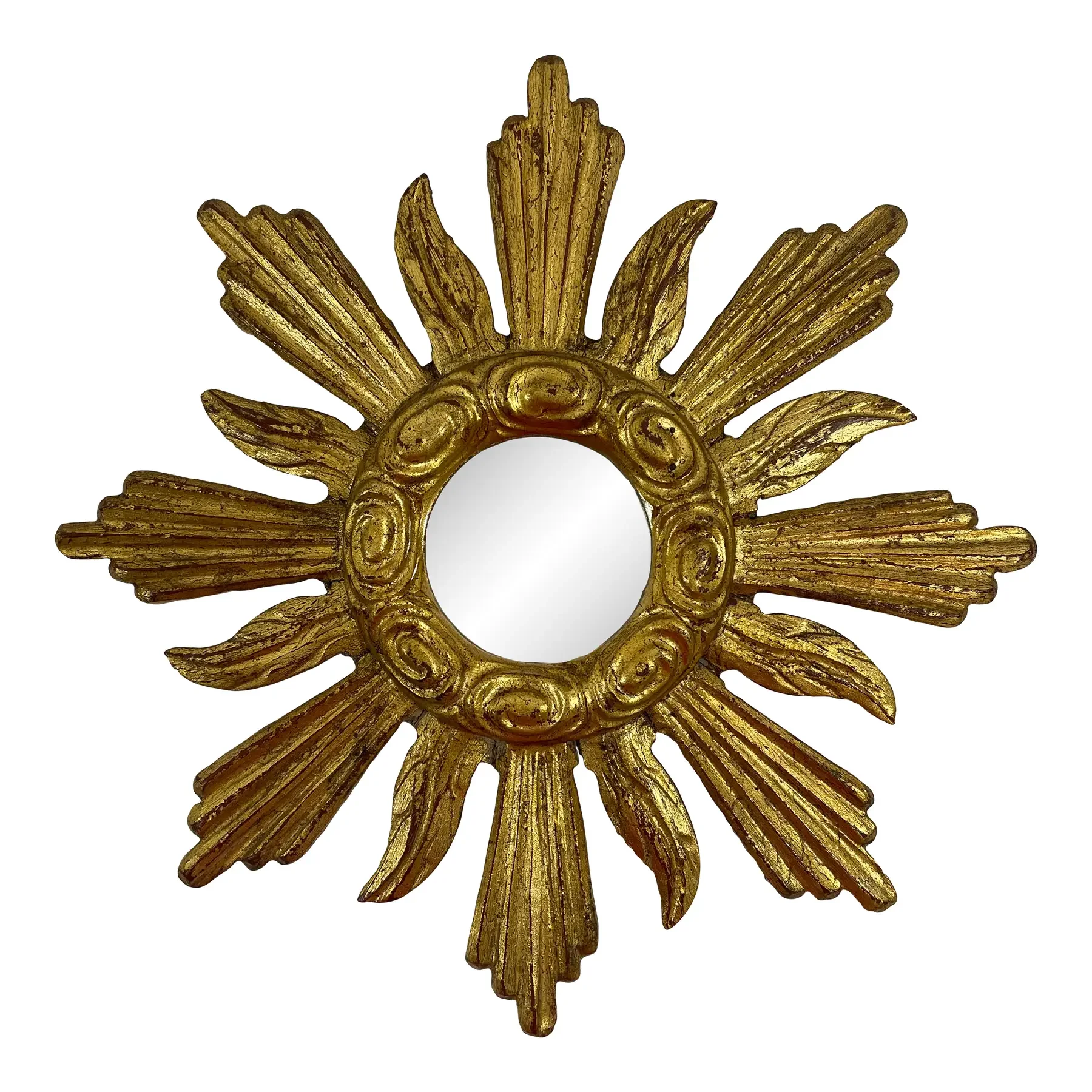 1950s French Petite 11" Giltwood Sunburst Wall Mirror