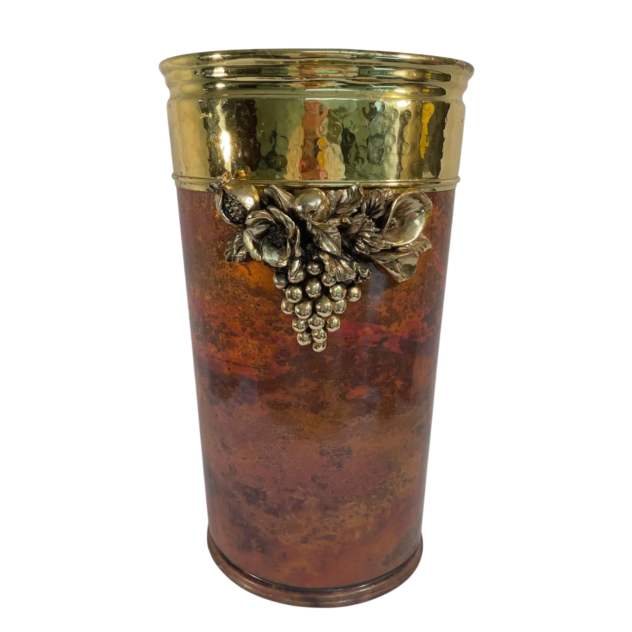 Mid 20th Century Italian Hammered Brass and Copper Umbrella and Stick Stand